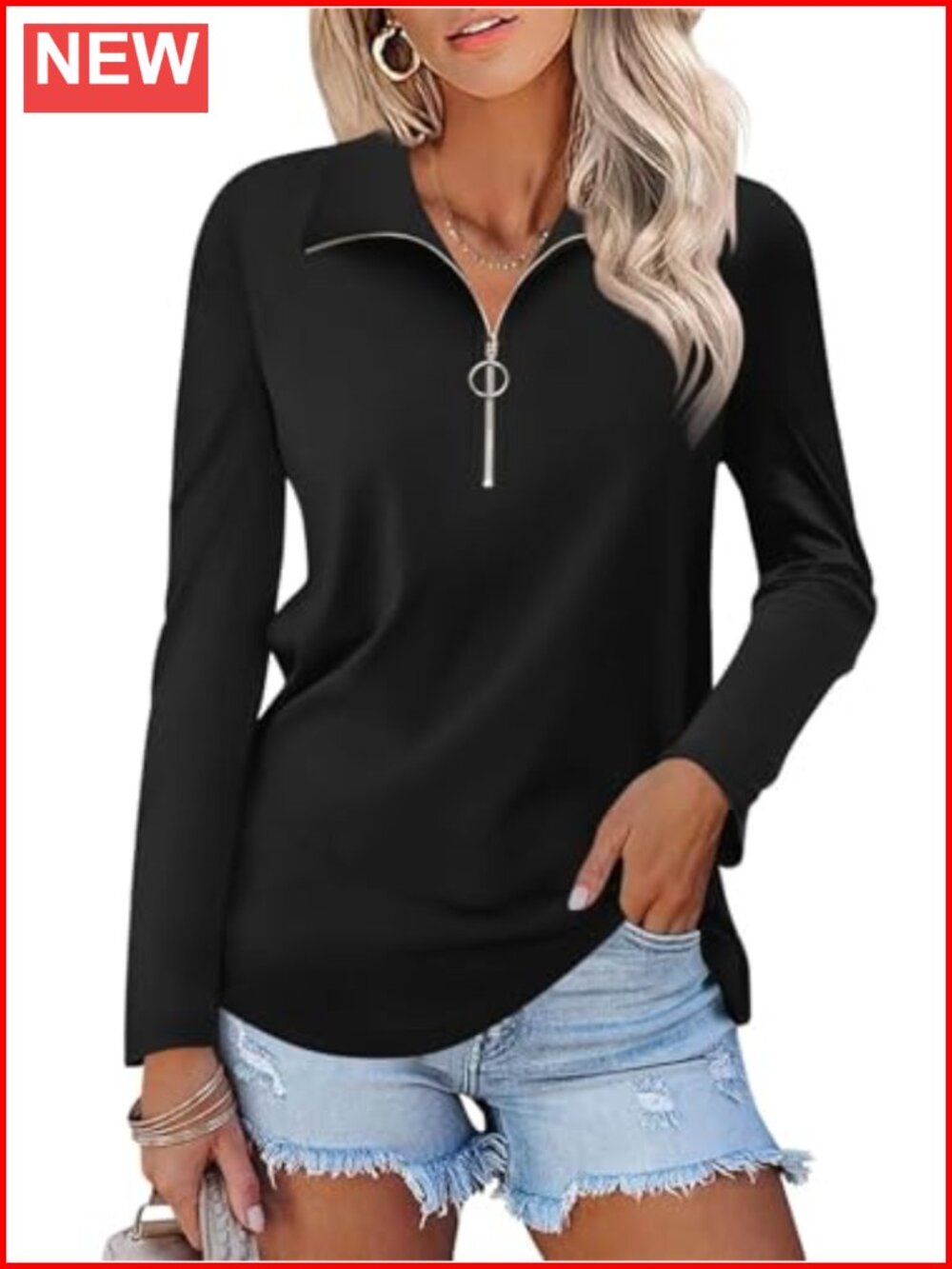 Women's Quarter Zip Polo Shirt Long Sleeve Collared V Neck Fall Top